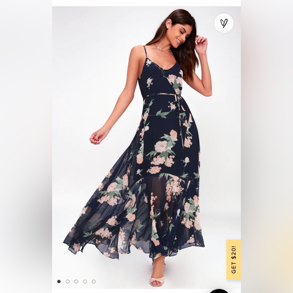 Feeling Freesia Navy Blue Floral Print Maxi Dress